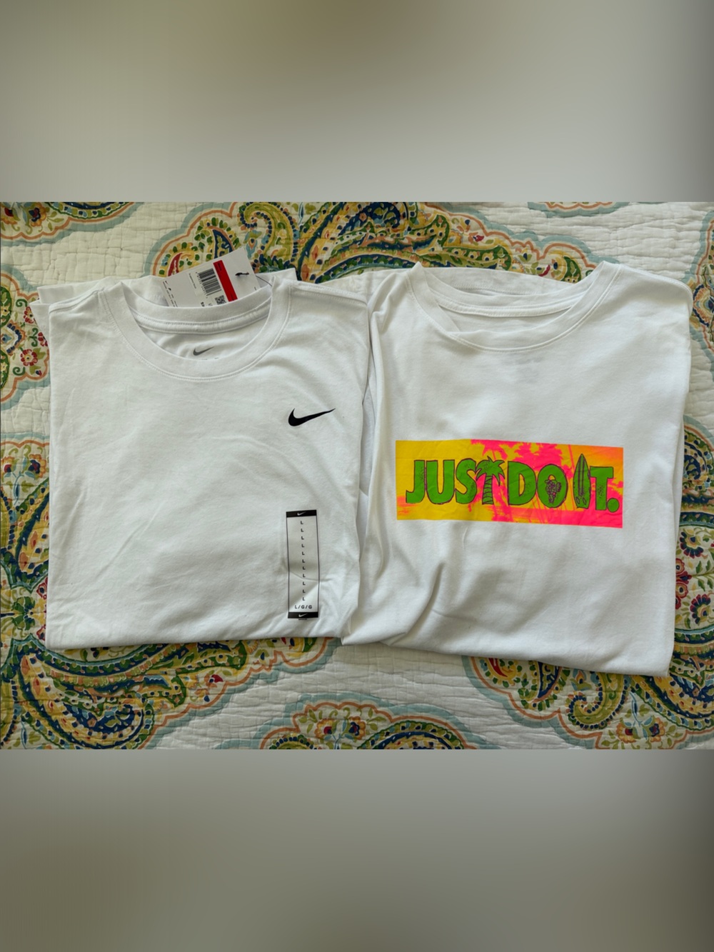 Nike White Short Sleeve Tee with Neon "Just Do It." Graphic Tee - 2 Pack